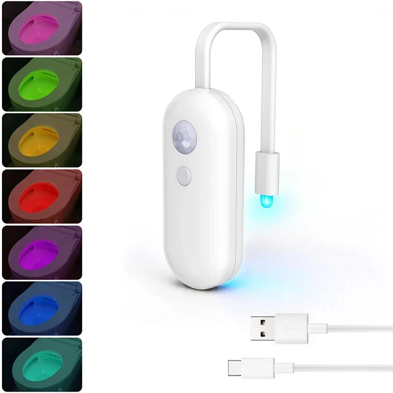 LED-Leuchten, Badezimmer-Nachtlichtsensor, USB-Aufladung mit 8 Farbwechseln, intelligente Bewegungserkennung, Badezimmerbeleuchtung