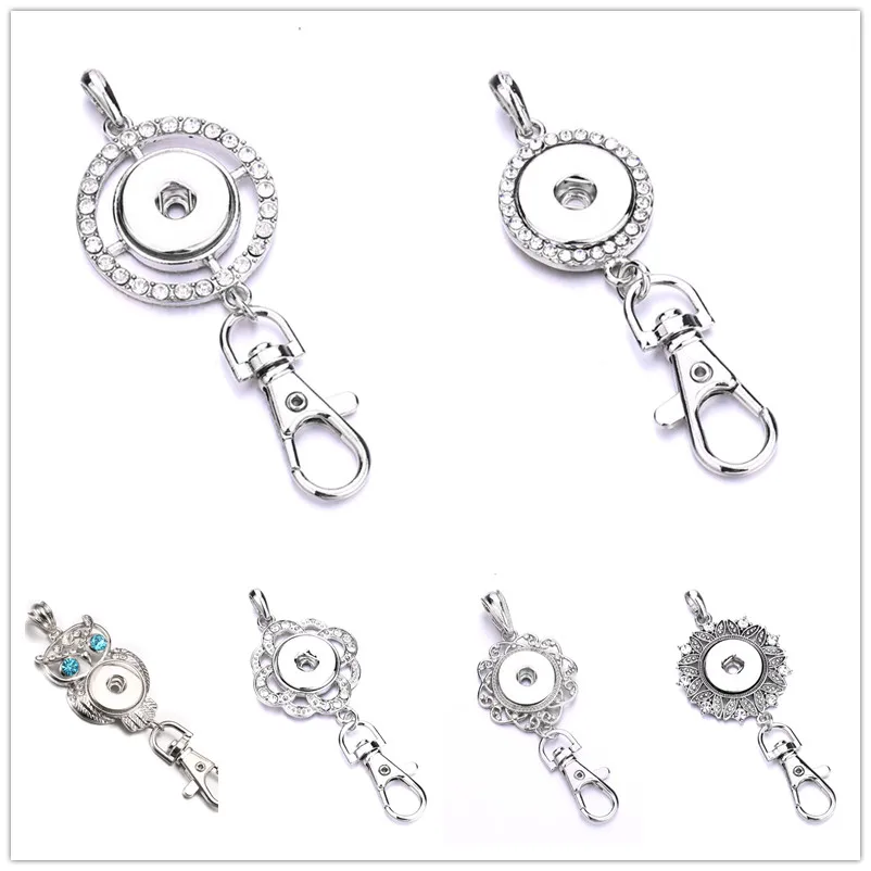 20pcs Lobster Clasp Hollow Alloy Metal Circle Owl Shape Key Chains Jewelry 18mm Snap Button Key Ring Keyring