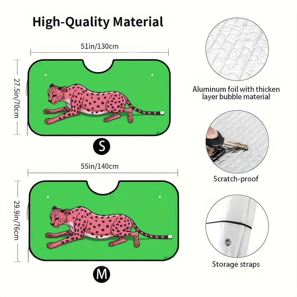 1pc Pink Leopard Print Car Sunshade Windshield Cover - Foldable Polyester Front Visor With Secure Fit, Reduces Glare & Enhances