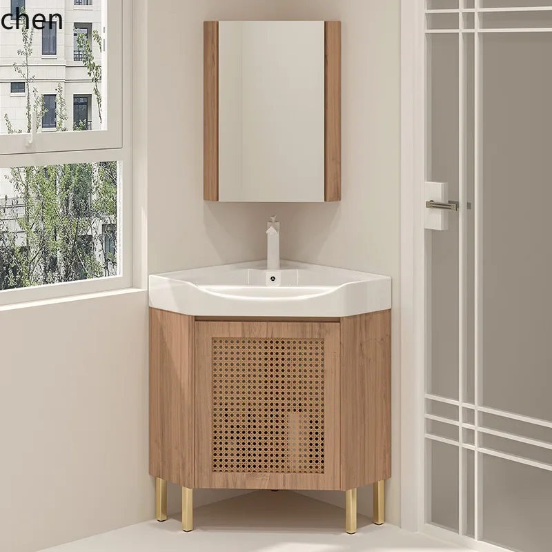 small apartment bathroom corner  cabinet triangular wash basin corner cabinet floor ceramic integrated washing table corner
