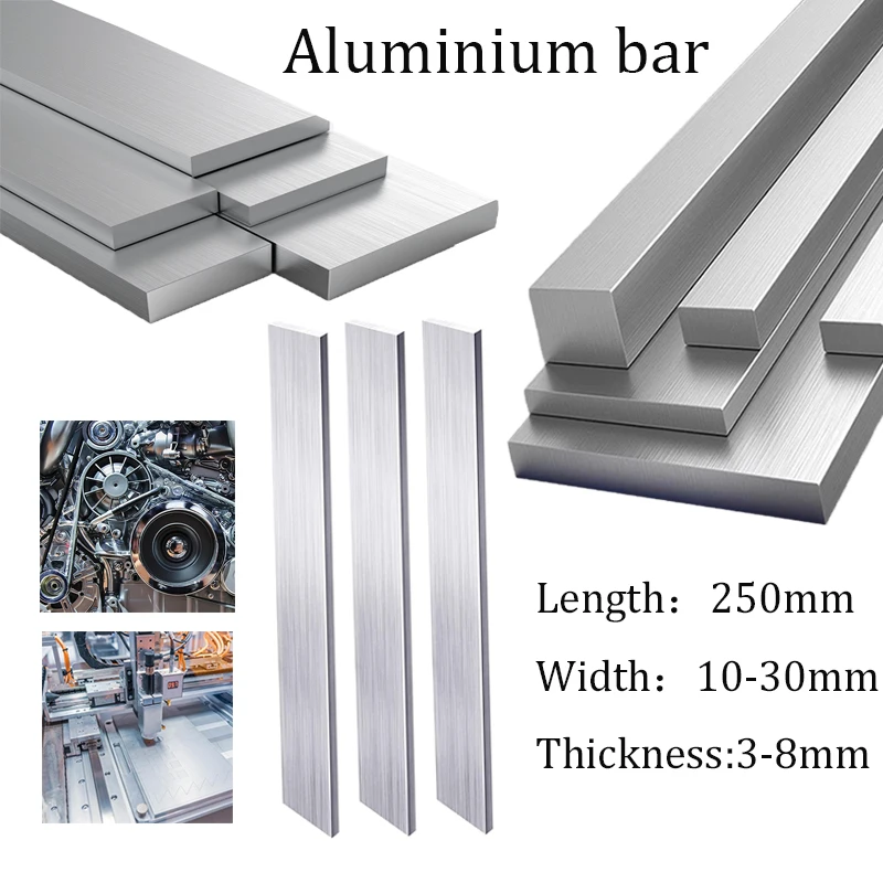 

1pcs aluminum flat bar thickness 3-8mm, width 10-30mm, length 250mm, aluminium alloy plate metal Solids square strip
