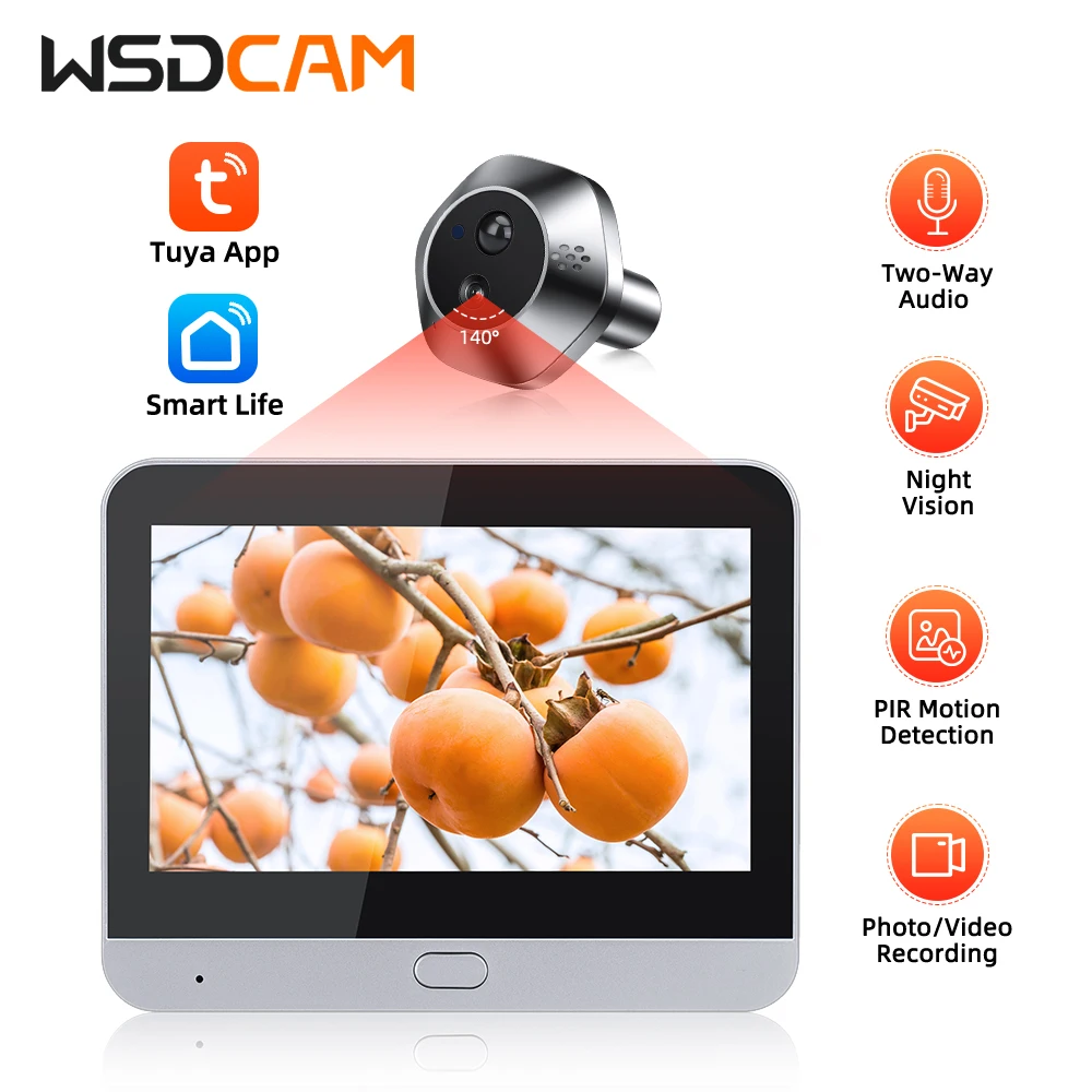 WSDCAM Mini Camera Two Way Talk Audio Doorbell Tuya Wifi Smart Video Peephole PIR Motion Detection APP Remote View