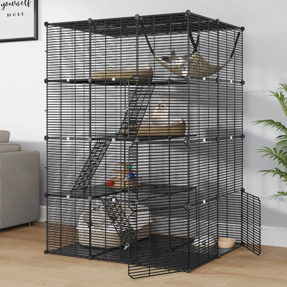 

41x55" Black 4 Tier Ferret Cage Free Hammock Metal Rabbit Hutch Cat Catio