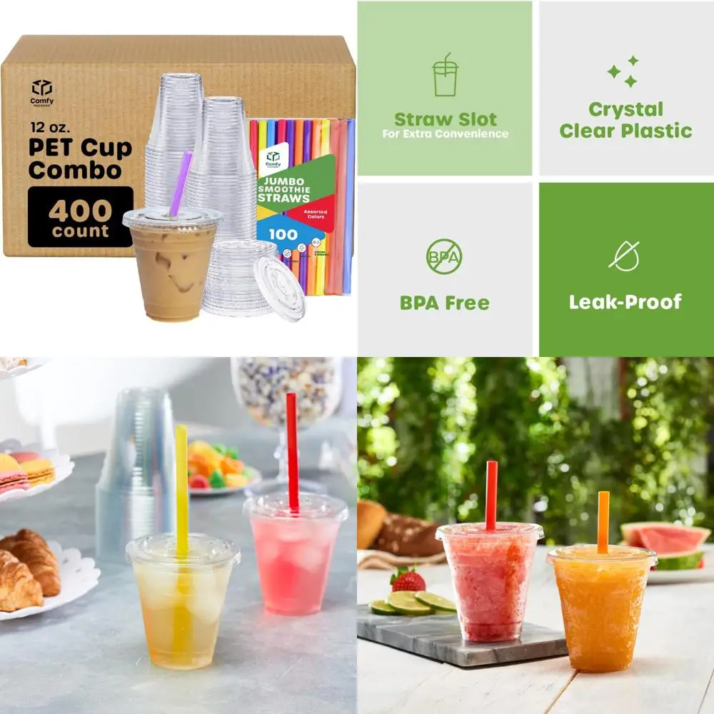 

Пластиковые стаканчики с крышками и соломинками для смузи — 12 унций, оптовый футляр на 400 чашек