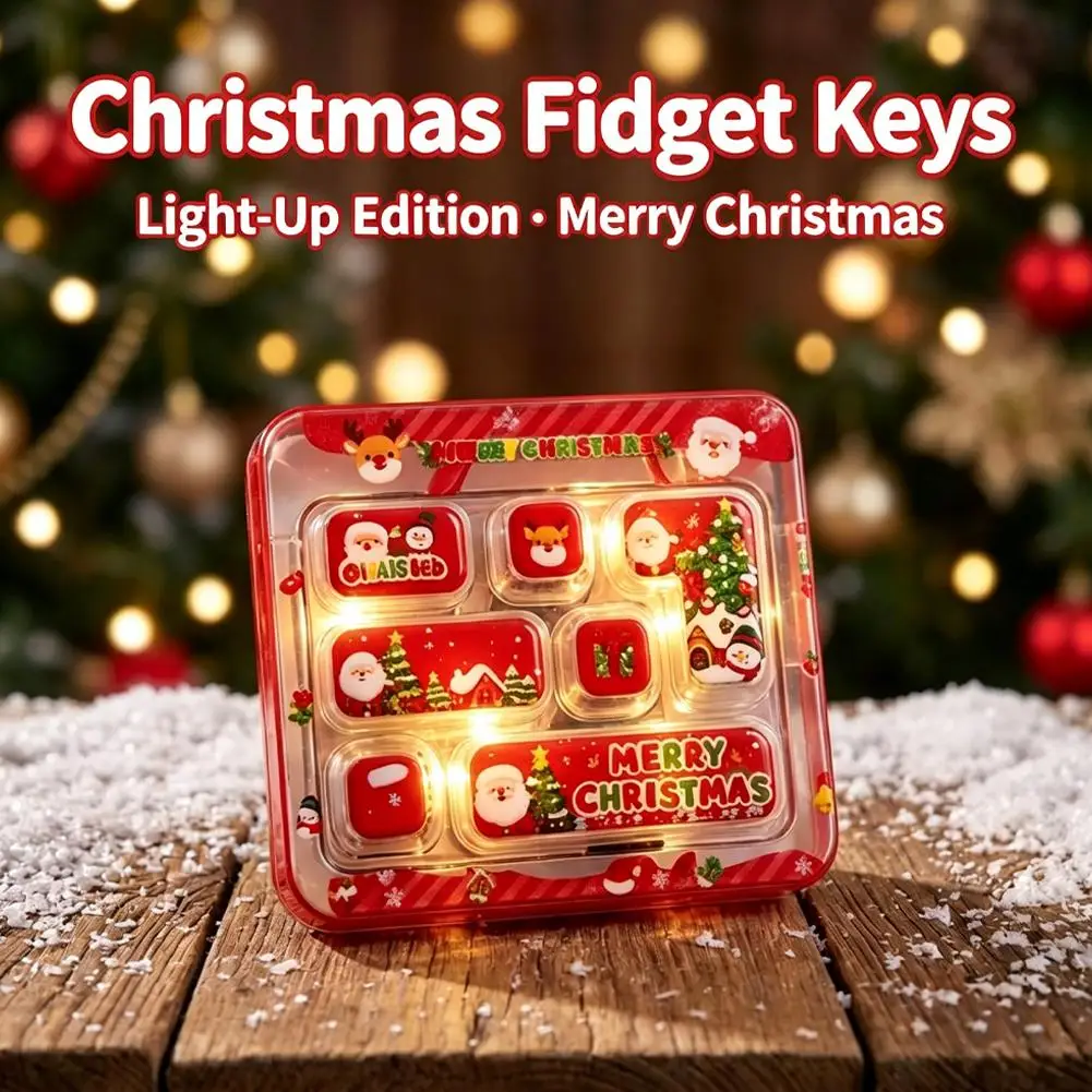 7-Key Keycap Keychain Christmas Keyboard Keyring Decompression Fidget Clicker Button Bag Charm Christmas Gift 키캡