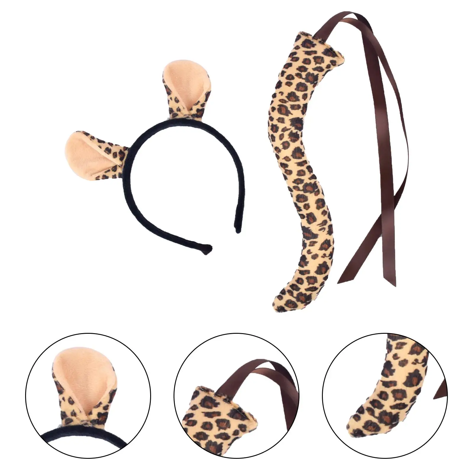 Brown Panther Ears and Long Tail Set Cosplay for Carnivals Performance Party