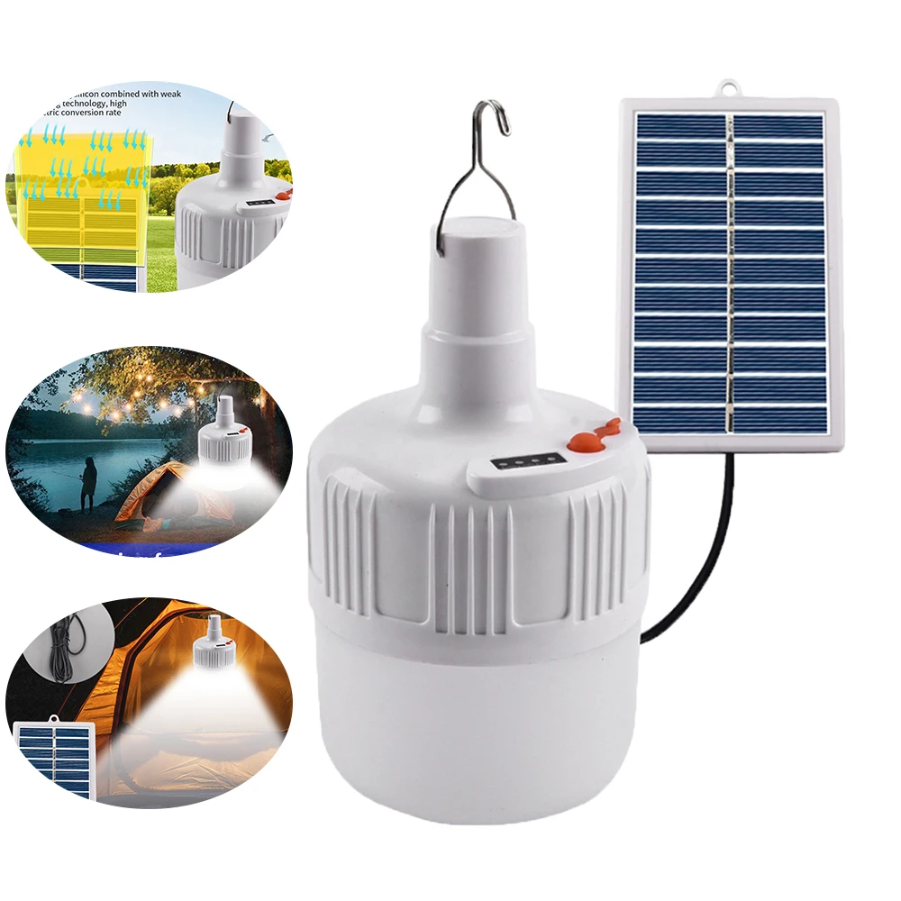 LED Solar Lamp Bulb Solar Powered Lamp Outdoor Waterproof Portable Solar Garden Hanging Light Hiking Fishing Emergency Lights