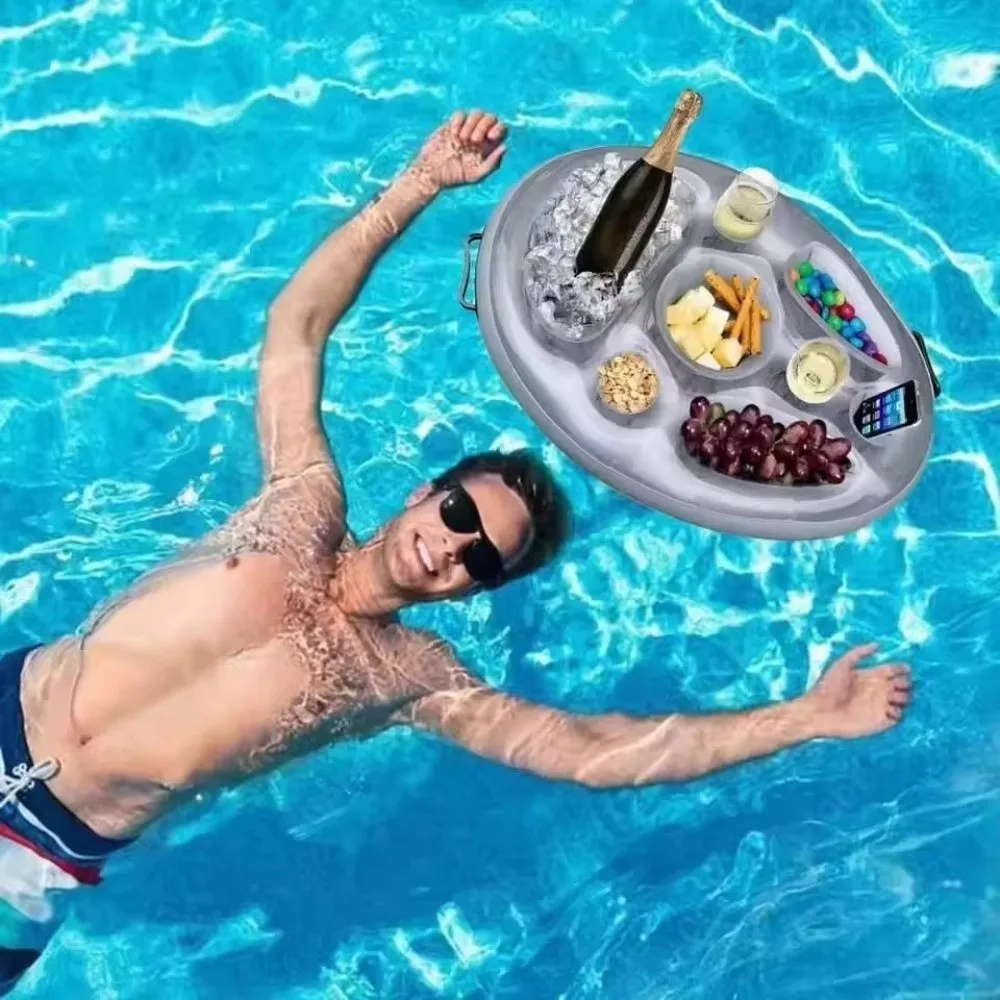 Portable Inflatable Cup Holder PVC Material Blow Up Design Floating Bar Tray Cooler Table Multifunctional