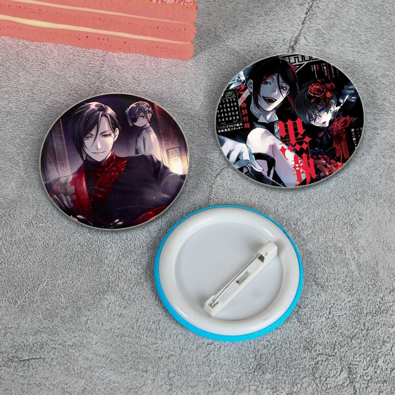 Cartoon Anime Black Butler Badge Brooches for Hat Creative Lapel Pins Round Soft Button Pin Decoration Gift Accessory 32/44/58mm