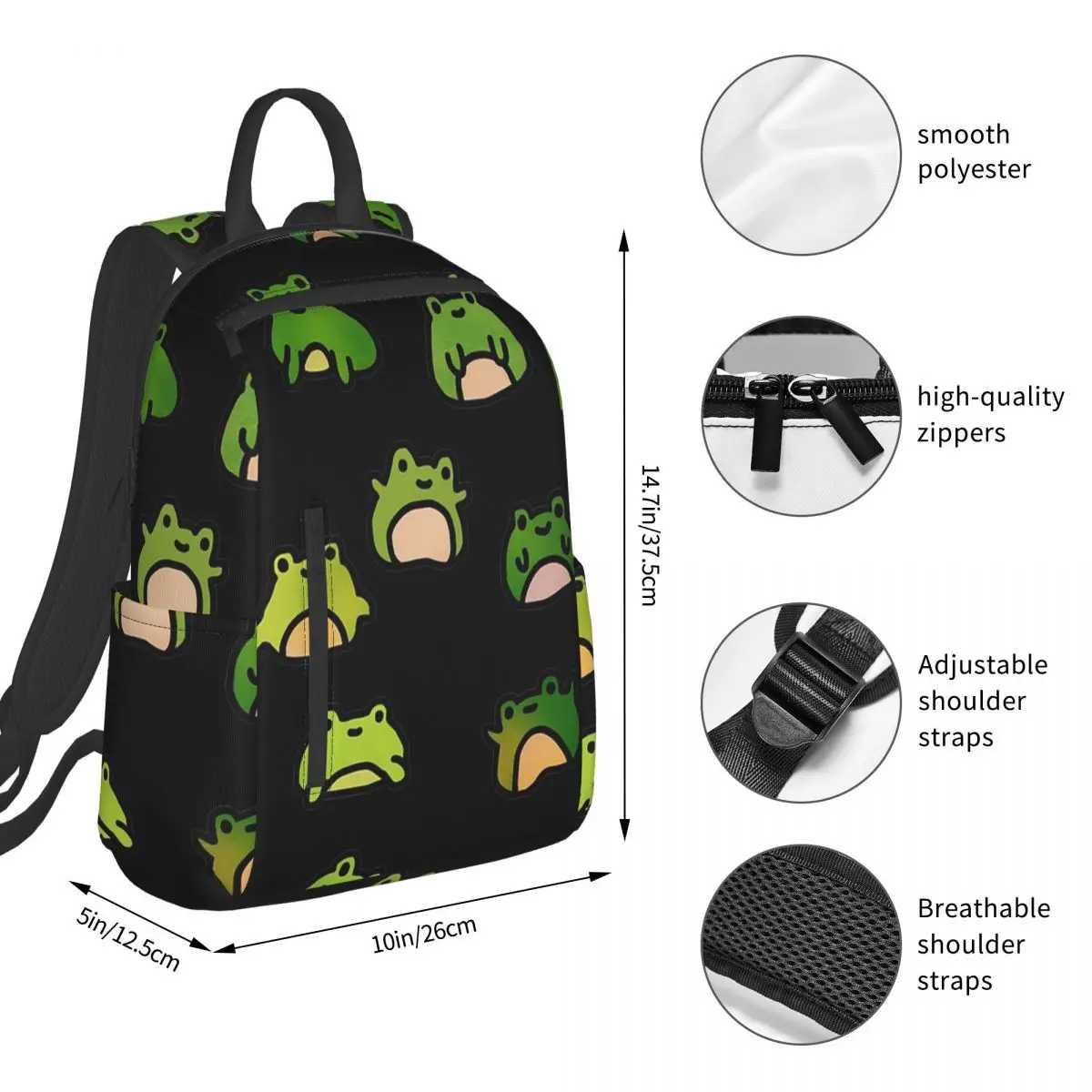 Frogs Doodle Backpack Student BookBag Boys Girls School Bag Computer Shoulder Bags Men Women