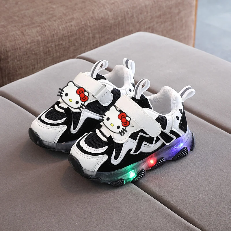 

hello kitty, весенне-осенние кроссовки Sanrio, детская милая повседневная обувь, летняя дышащая обувь для малышей с сеткой для мальчиков и девочек со светодиодной подсветкой