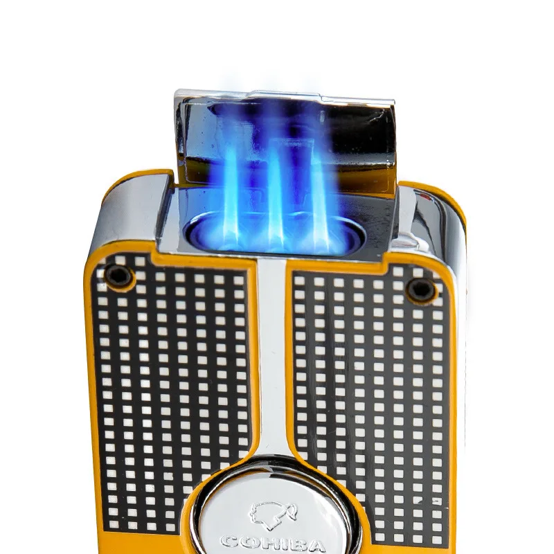 COHIBA Professional Cigar Lighter with Cigar Punch Windproof Triple Jet Flame Torch Lighter Refillable Butane Lighters Smoking