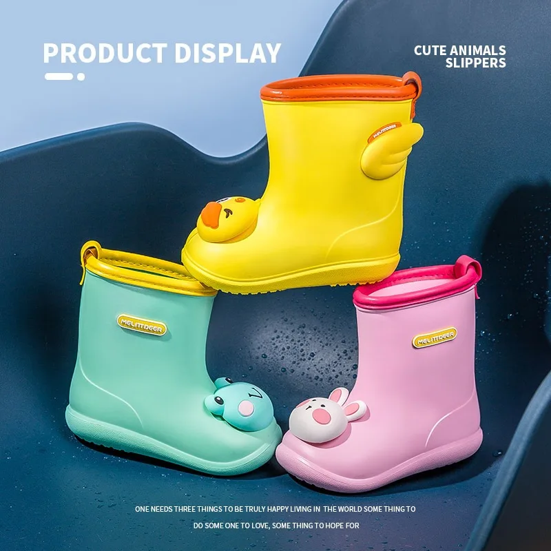 Children Rain Boots New Waterproof Anti Slip Soft Sole Cute Cartoon Animals Boys Girls Outdoor Baby Rain Boots for 3-6 Years Old