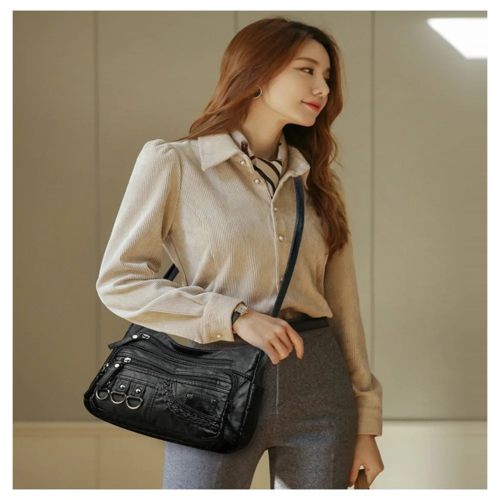Trendy Pu Leather Purses High Quality Multi-pocket Crossbody Shoulder Bags Dacron Handbags