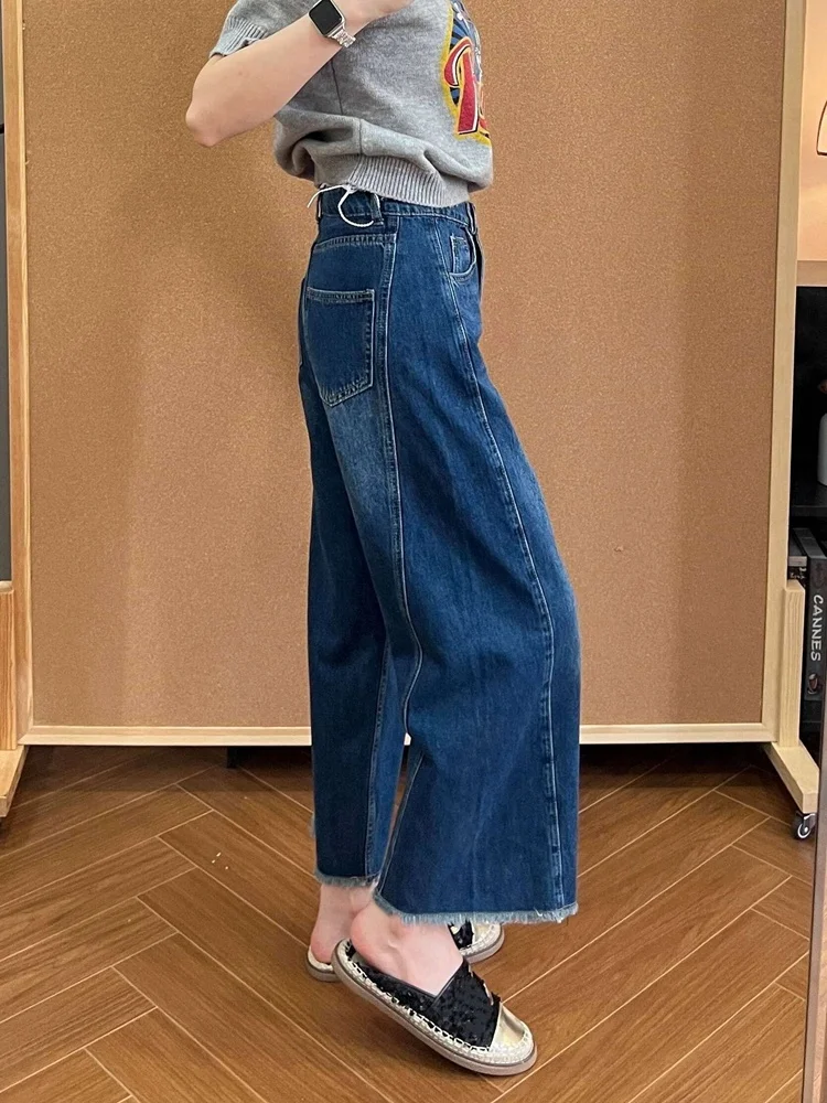 

Джинсы свободного кроя в американском стиле с широкими штанинами для женщин, весна-осень, новые, с высокой талией, из потертого денима, с эффектом похудения