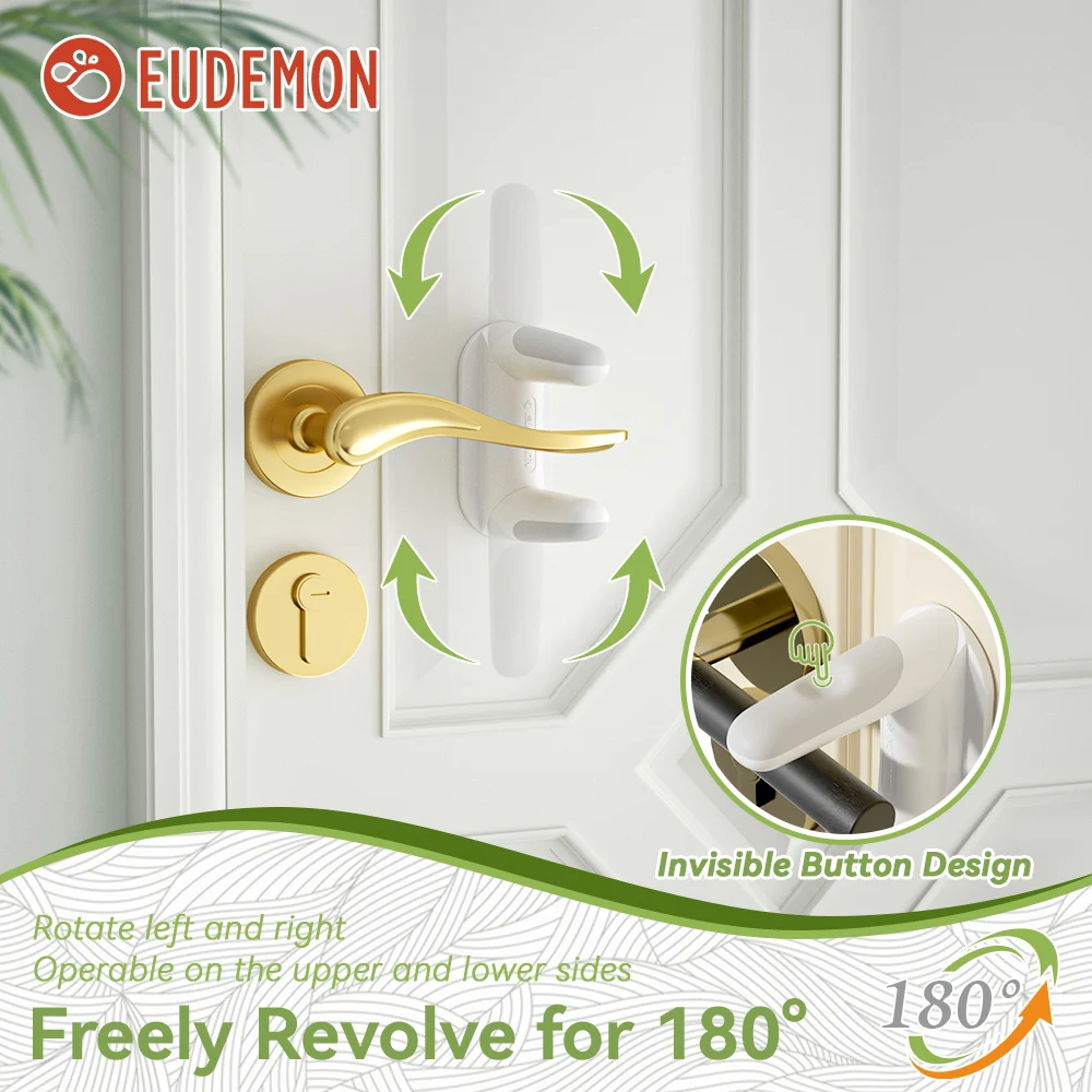 EUDEMON 2 Pcs Door Lever Lock Baby Proofing Door Handle Lock Easy to Install and Use 3M VHB Adhesive for Child Proofing