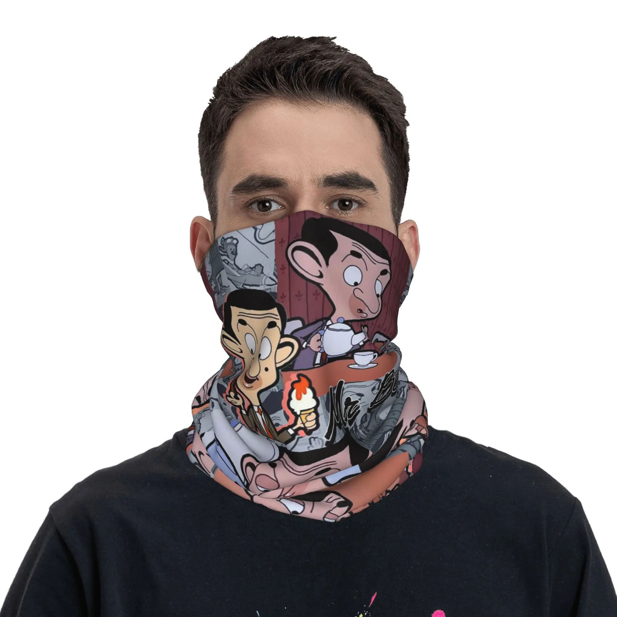 Mr. Bean Cartoon Bandana Neck Cover Printed Wrap Mask Scarf Multifunction Headwear Running Unisex Adult Windproof