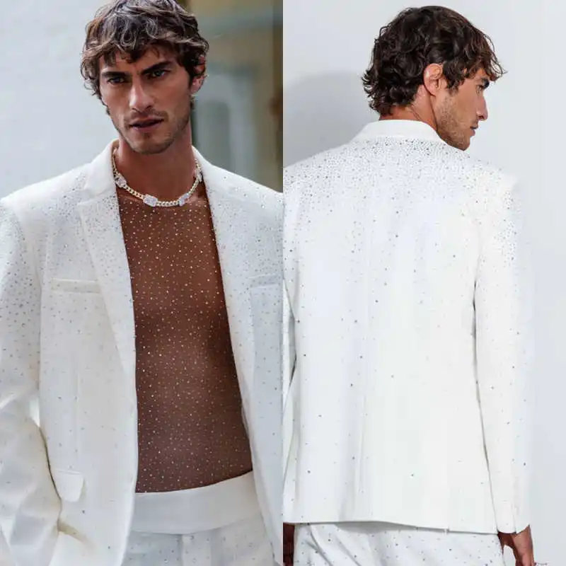 Fashion Man Tuxedos Beaded 2 Piece Set Jacket Pants Men Suit Notched Lapel Single Breasted Evening Wedding Groom Customized