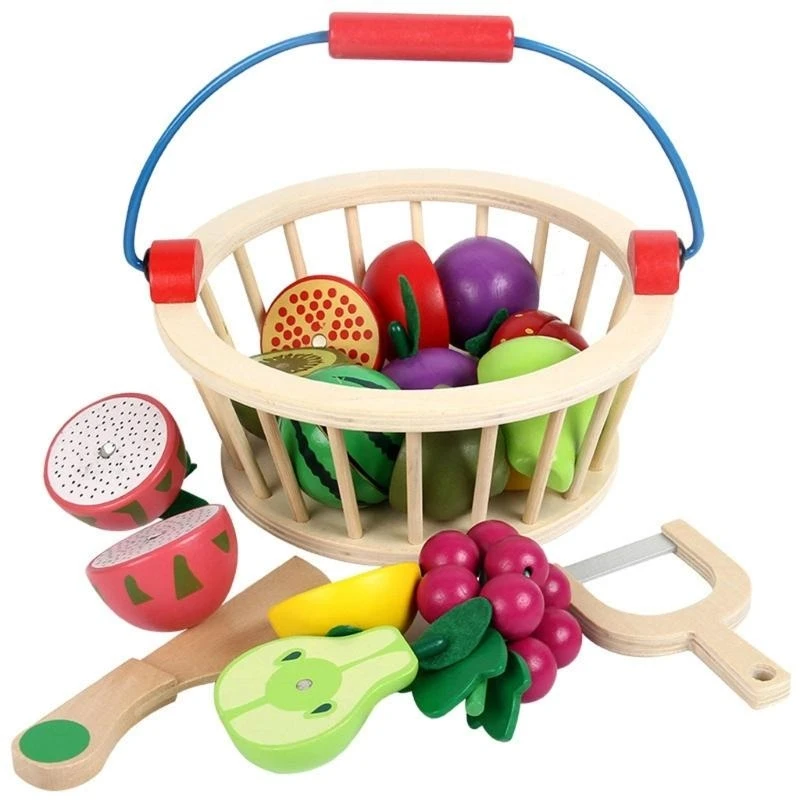 Conjunto cozinha brinquedo fofo frutas e vegetais, conjunto brinquedo dramatização com cesta armazenamento,