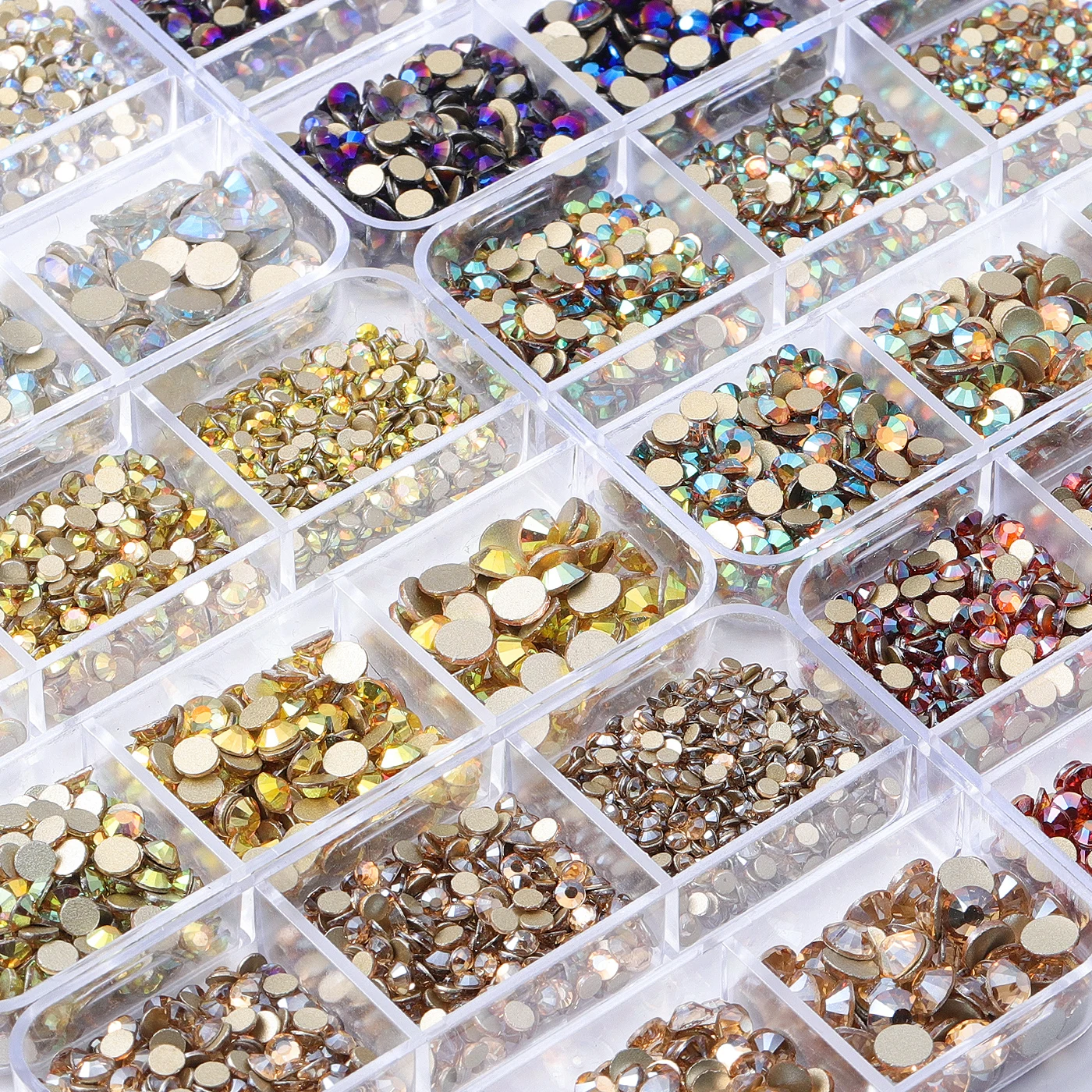 1440Pcs Mixed Sizes Flatback Glass Rhinestones SS6-SS20 Boxed Glitter Non Hotfix Crystal Glue Rhinestones for Clothes Decoration