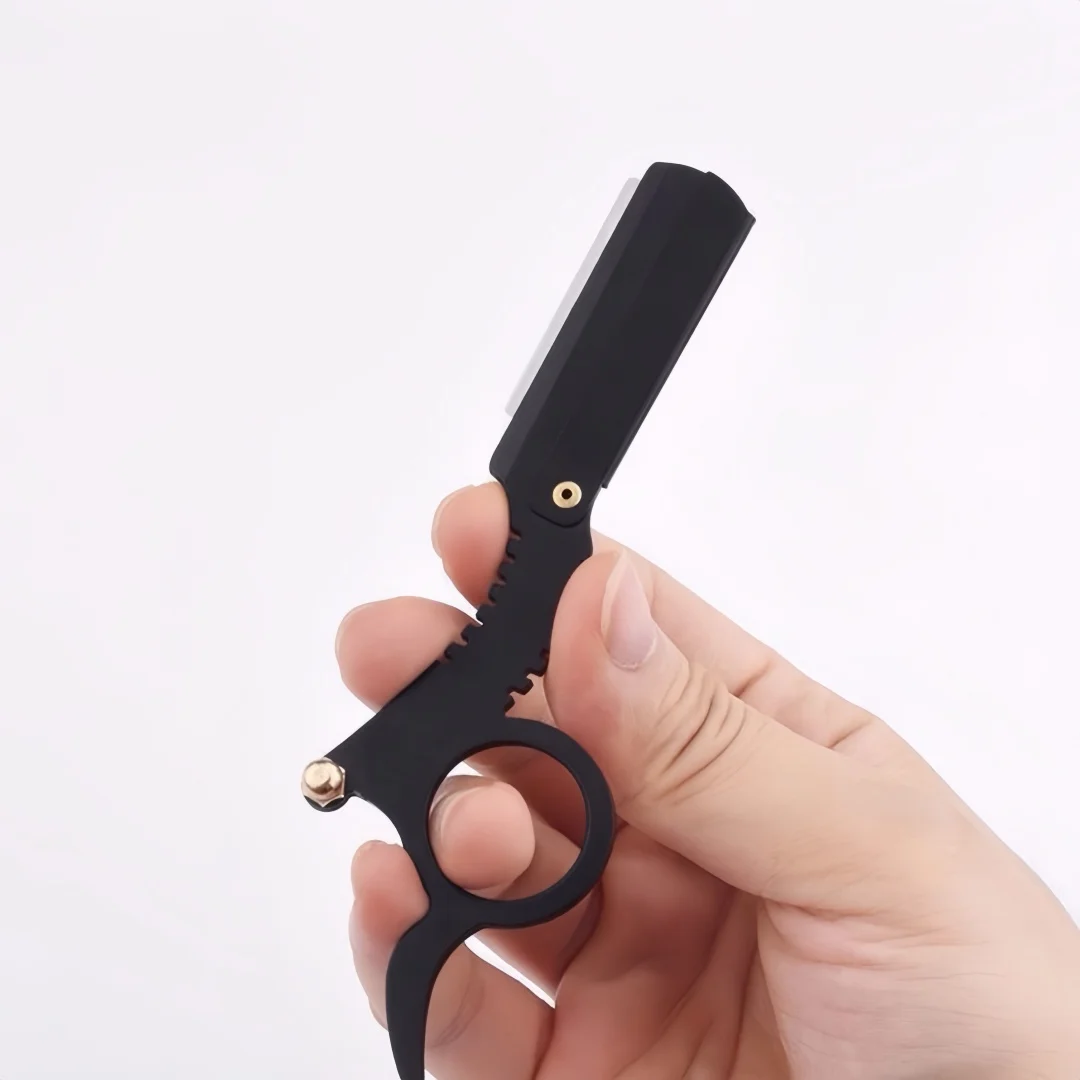 199-Stainless Steel Thumb Razor & Traditional Straight Razor + Haircutting Scraper