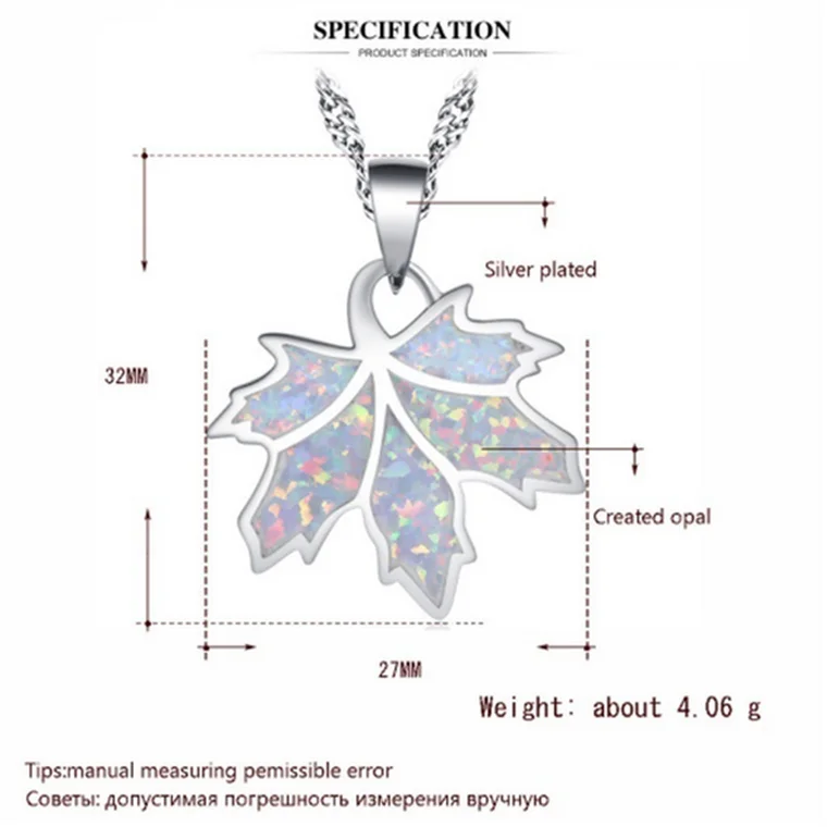 Fashion Silver Simulated Opal White Leaves Pendant Necklace Marriage Jewelry Hot