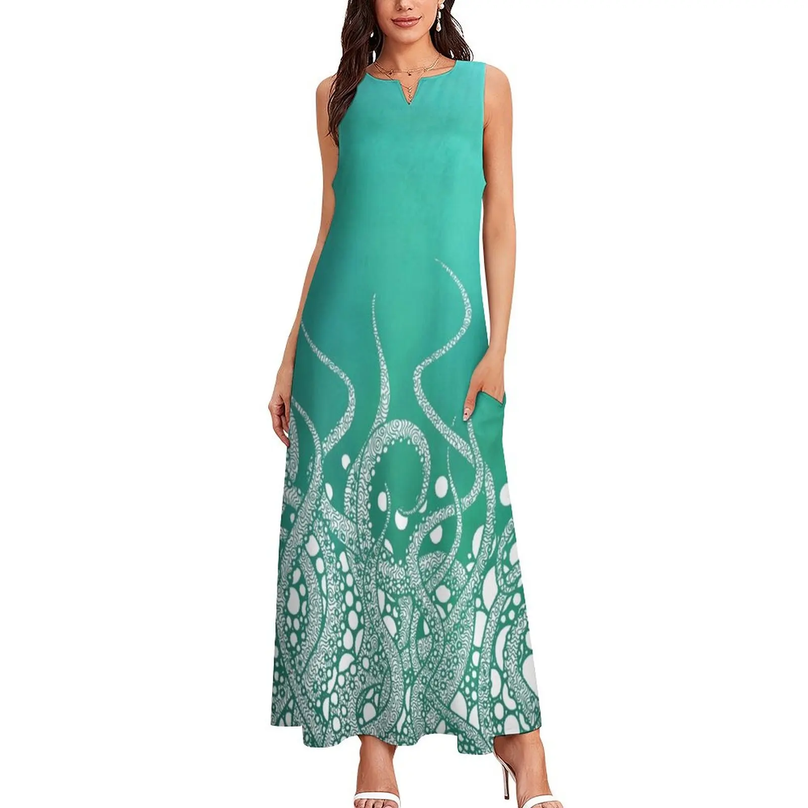 Turquoise Tentacles Long Dress elegant women