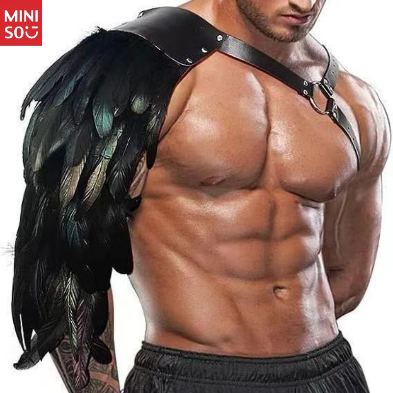 

Miniso Gothic Feather Pauldron, Adjustable PU Leather Shoulder Armor for Knight