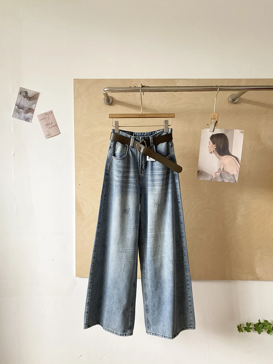 

Spring 2026 High Waist Wide Leg Denim Jeans Women's Fashion Simple Washed Korean Style Commute Slimming Casual Trousers