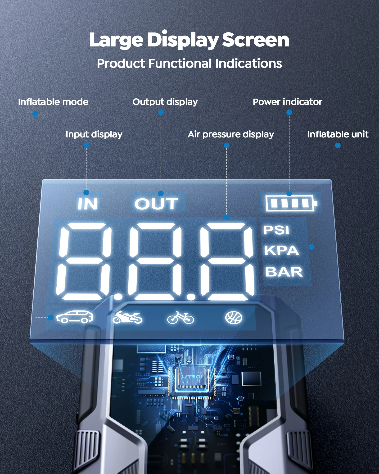 UTRAI 4 في 1 1500A سيارة كاتب الانتقال 150PSI مضخة الإطارات الكهربائية المحمولة قوة البنك الطوارئ الداعم اكسسوارات إلكترونيات السيارات #4
