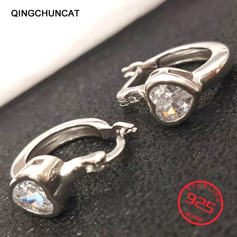 

Прозрачный AAA + кубический цирконий, штамп, стерлинговое серебро 925 пробы, модные украшения для девочек, 2026, серьги-кольца для женщин, классические серьги с шестью когтями