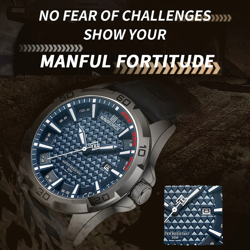 NAVIFORCE Brand Men Fashion Quartz Watches Male Leather Strap Sport Waterproof Wristwatches CalendarClock Relogio Masculino