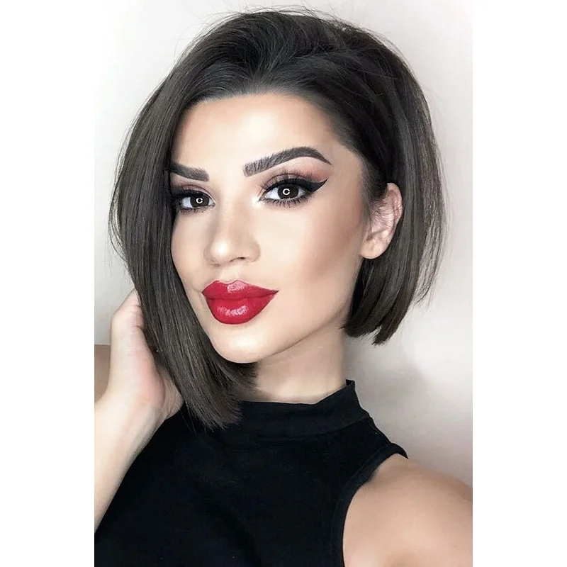 Short Pixie Cut Black Straight Human Hair Lace Front Wig with Remy Soft Texture