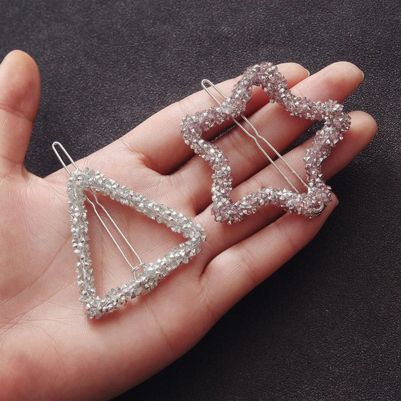 1Pcs Fashion Crystal Rhinestones Hairpin Star Triangle Round Shape Women Hair Clips Frog Barrettes Hair Styling Accessories J36