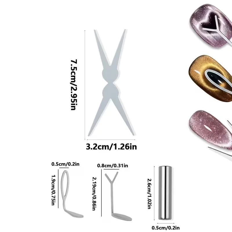 4-piece Cat Eye Y-Shaped/Cute French Metal Nail Tools, Elegant Heart-Shaped French Cat Eye Magnet Kit