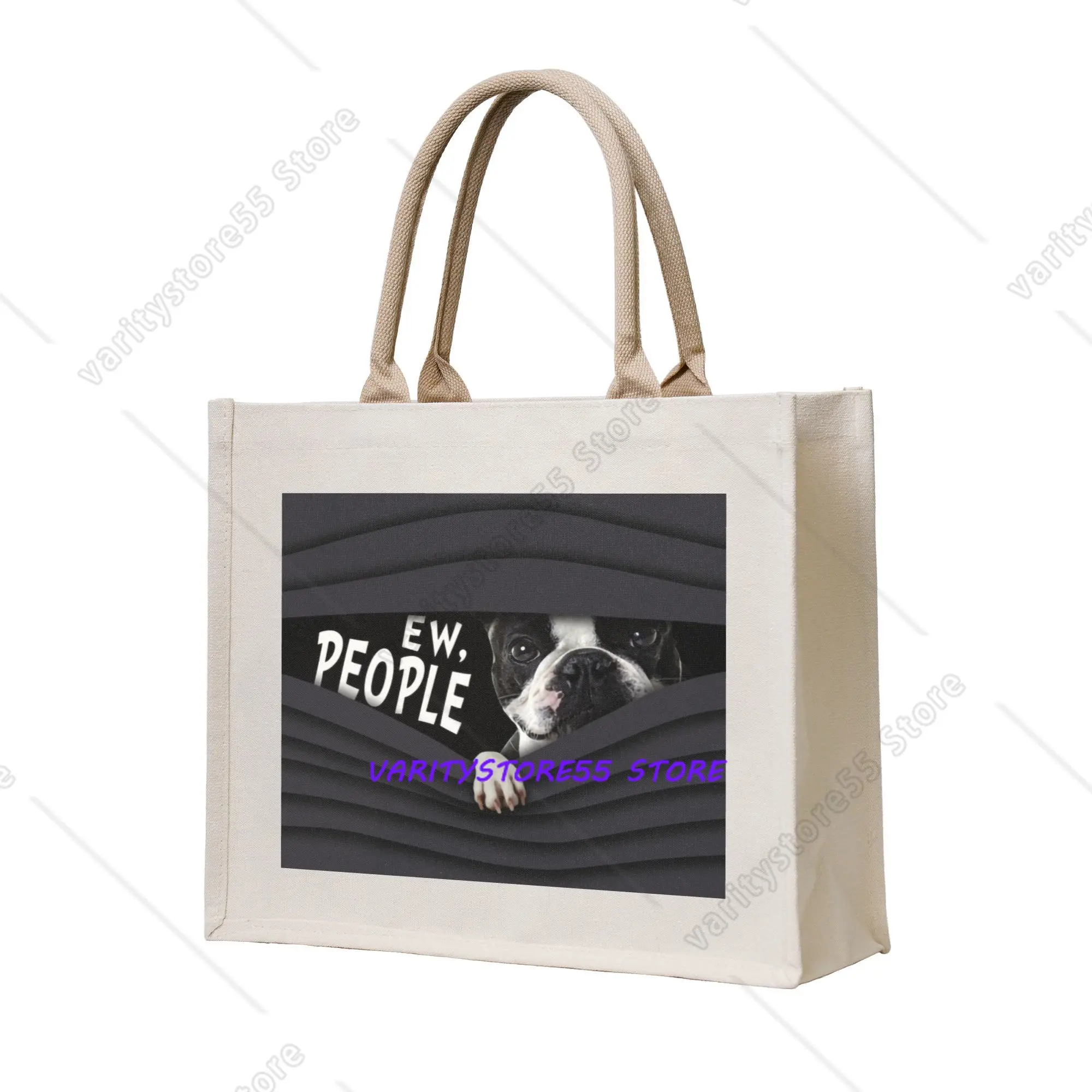 Funny Boston Terrier Ew People Shopping Tote Bags Portable Puppy Dog Grocery Shoulder Shopper Bag