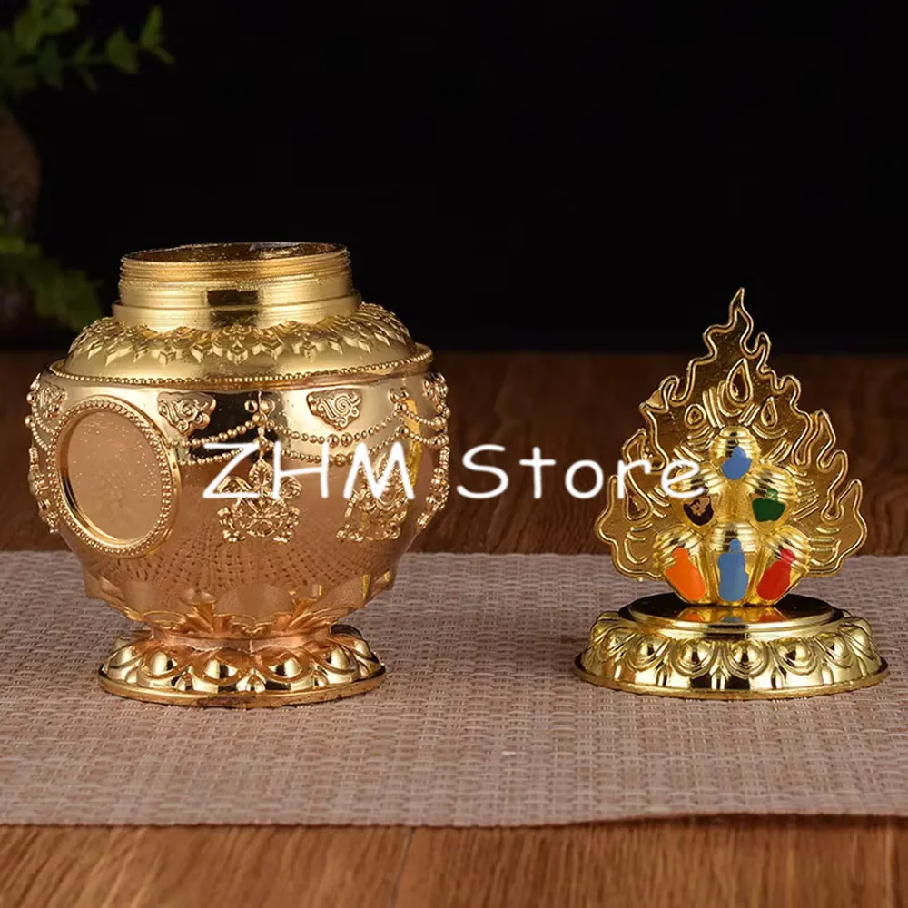 Gold Colored Offered Tibetan Buddhist Supplies Guanyin Moni Lotus Treasured Bottle Eight Auspicious Putting Decoration