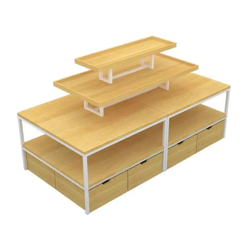 custom.Three / Four-Custom Promotion Table Island Display Stand Wooden Display MINISO Shelving Rack