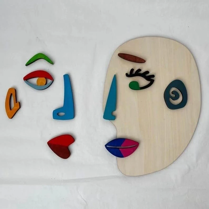 Wooden Montessori Puzzles, 26 Part Picasso Modern Art Puzzle, Colored Face Art Educational Stem Toy -Wooden Toddler Durable