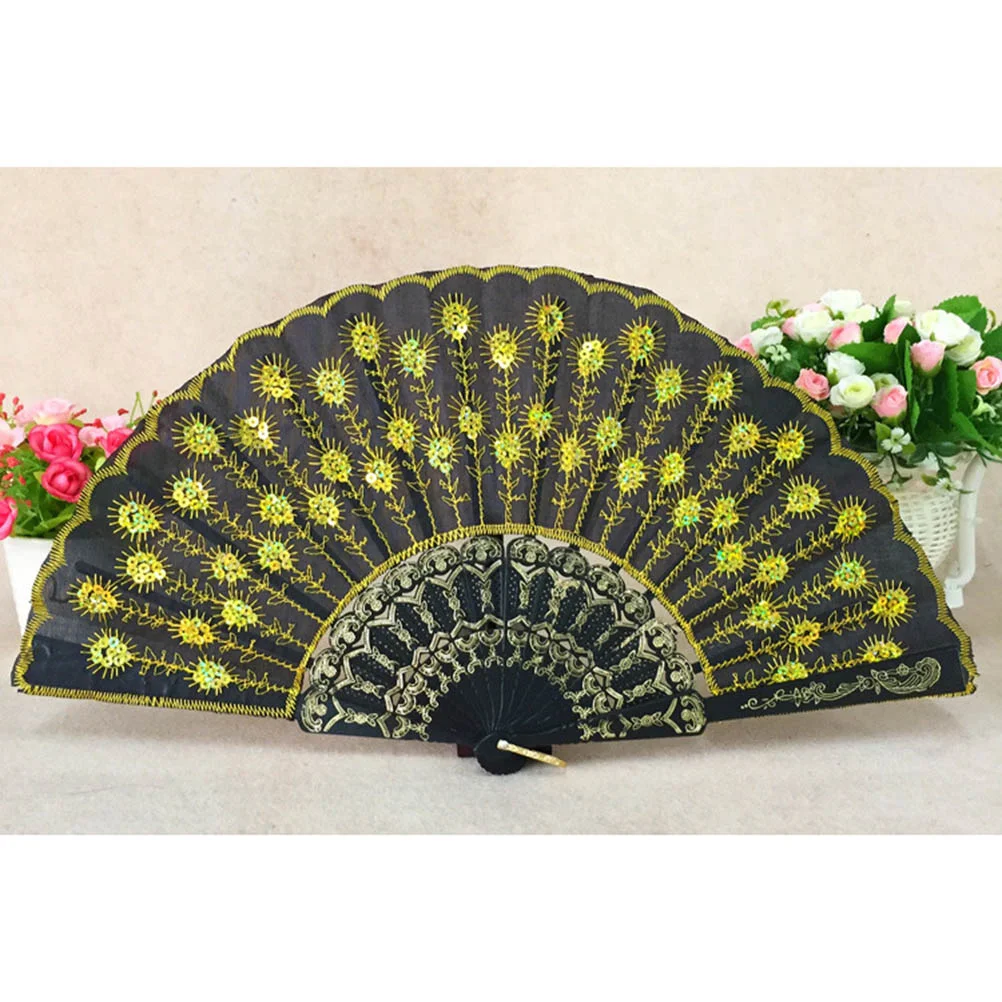 Folding Fan Sequin Lash Sequins Foldable Dancing Fans Hand for Women Bride Handheld