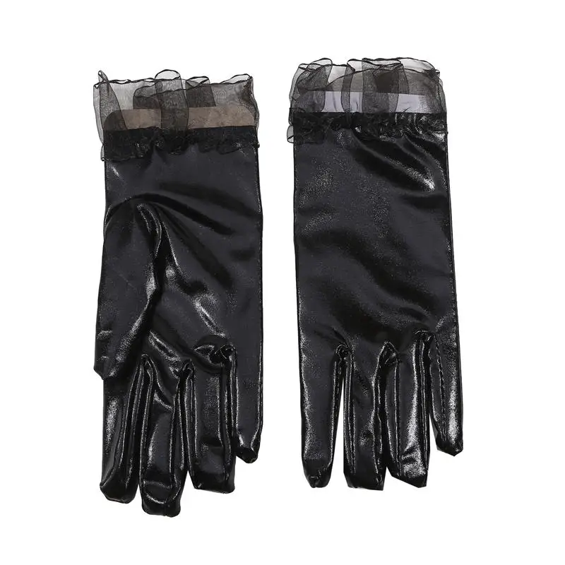 Black Patent Leather Gloves Short Fingerless Full Fingers Gloves Halloween Dance Leather Lolita Gloves Wholesale