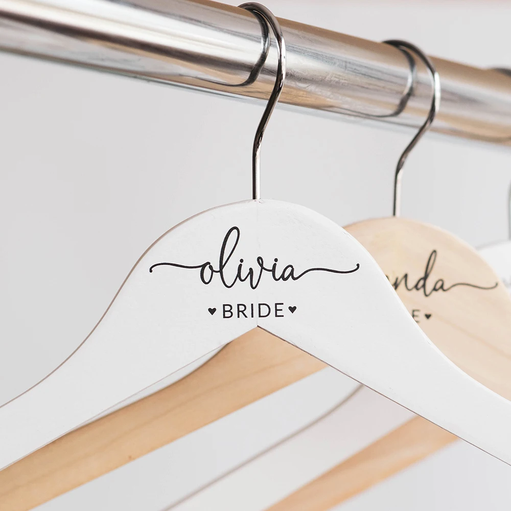 Custom Wooden Hangers Bridal Shower Party White/Natural/Black Bride Dress Hangers Wedding Decoration Bridesmaid Gift