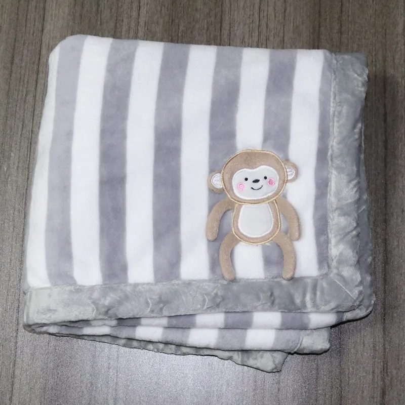 

Baby Blanket & Swaddling Newborn Flannel Blanket Winter Thick Embroidery Bear Monkey Kids Cotton Quilt Infant Bedding Swaddle