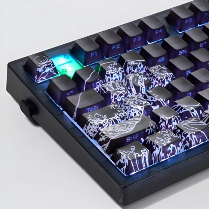 129Key Ukiyoe Key Cap Side Engraved Light Cherry Profile PBT Sublimated Personalized MX Switch Game Mechanical Keyboard
