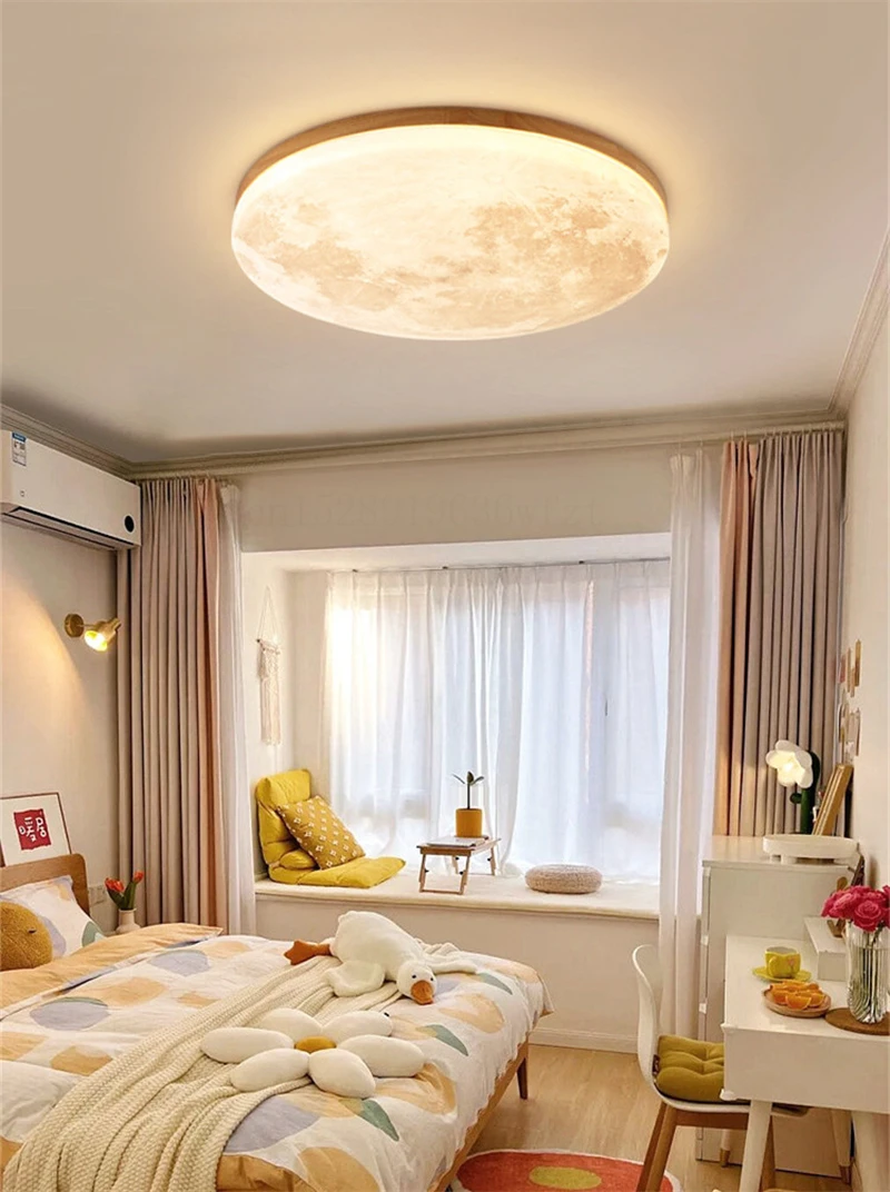Moon Ceiling Lamp 12W  24W 36W Solid Wood Led Ceiling Lamp for Bedroom Living Room Dining Room Home Decor Indoor Lights Lighting