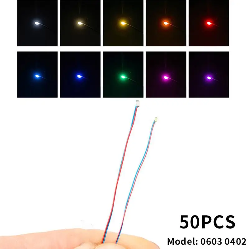 

50pcs/Set 0402 0603 SMD Lamp Wired Micro Litz Led Pre-Soldered Chip Wired 3V Railway Model Toy Light DIY Leads Wires 30cm