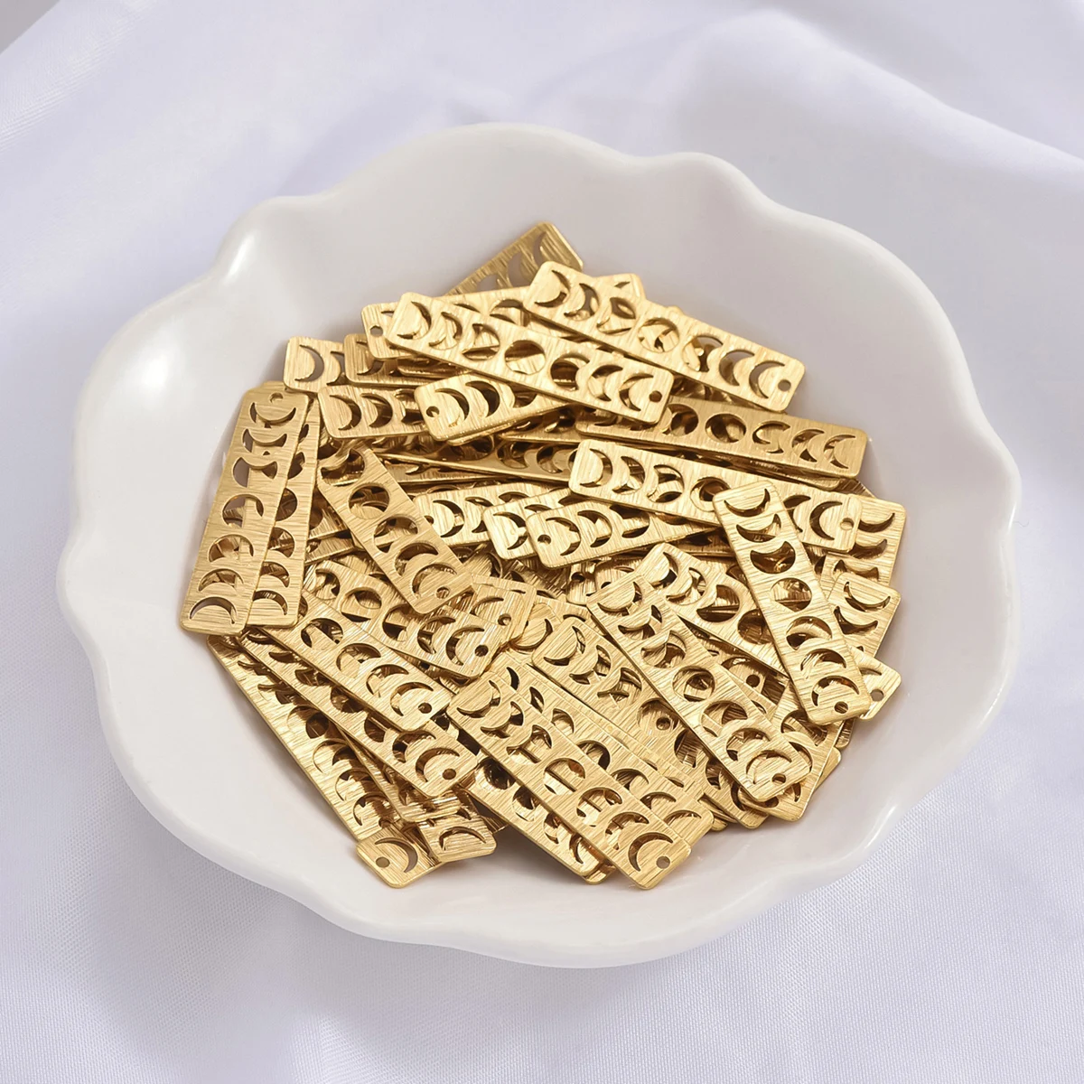 10pcs original brass wire drawing single hole hollowed out moon geometric rectangle for making earring necklace components image 6