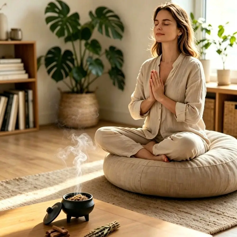 Cast Iron Incense Burner Removable Lid Stable Tripod Cauldron Censer Side Ring Handles Vintage Style Incense Stove Meditation
