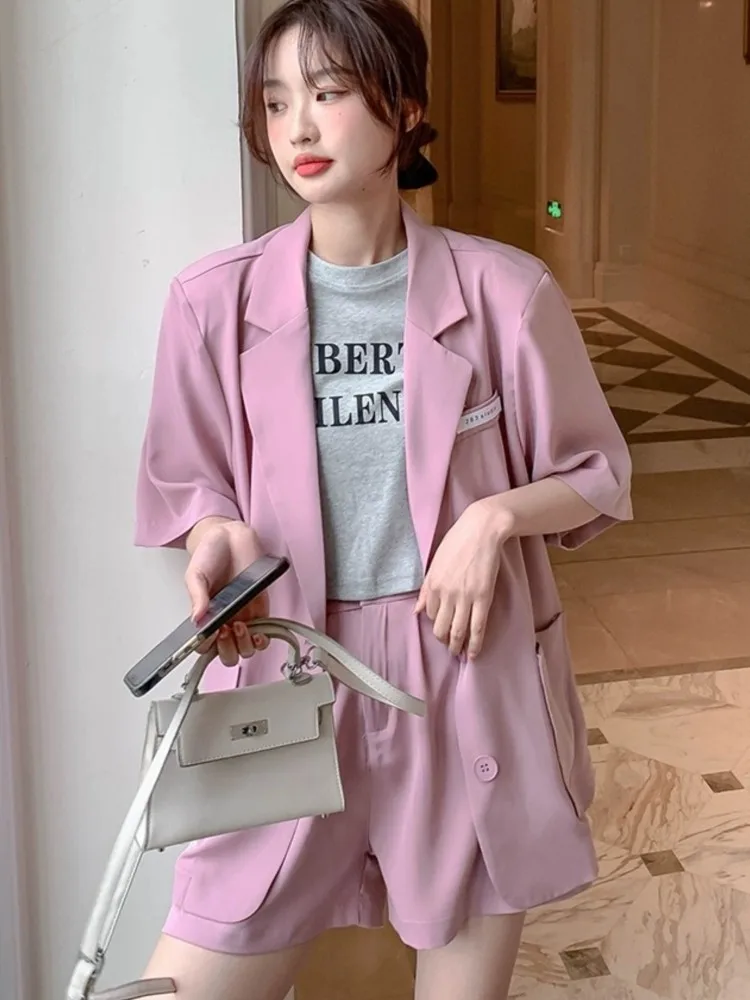 Ensemble de costume deux pièces décontracté à manches courtes pour femmes, léger, de Style coréen, à la mode, minimaliste, Style polyvalent pour les déplacements