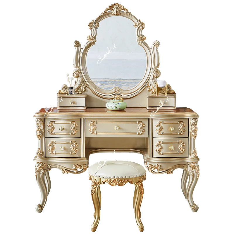 

European style solid wood bedroom small apartment high-end luxury princess dressing table